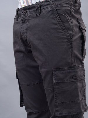 Dark Grey Solid Slim Fit Cargo Pant | JadeBlue