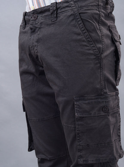 Dark Grey Solid Slim Fit Cargo Pant | JadeBlue