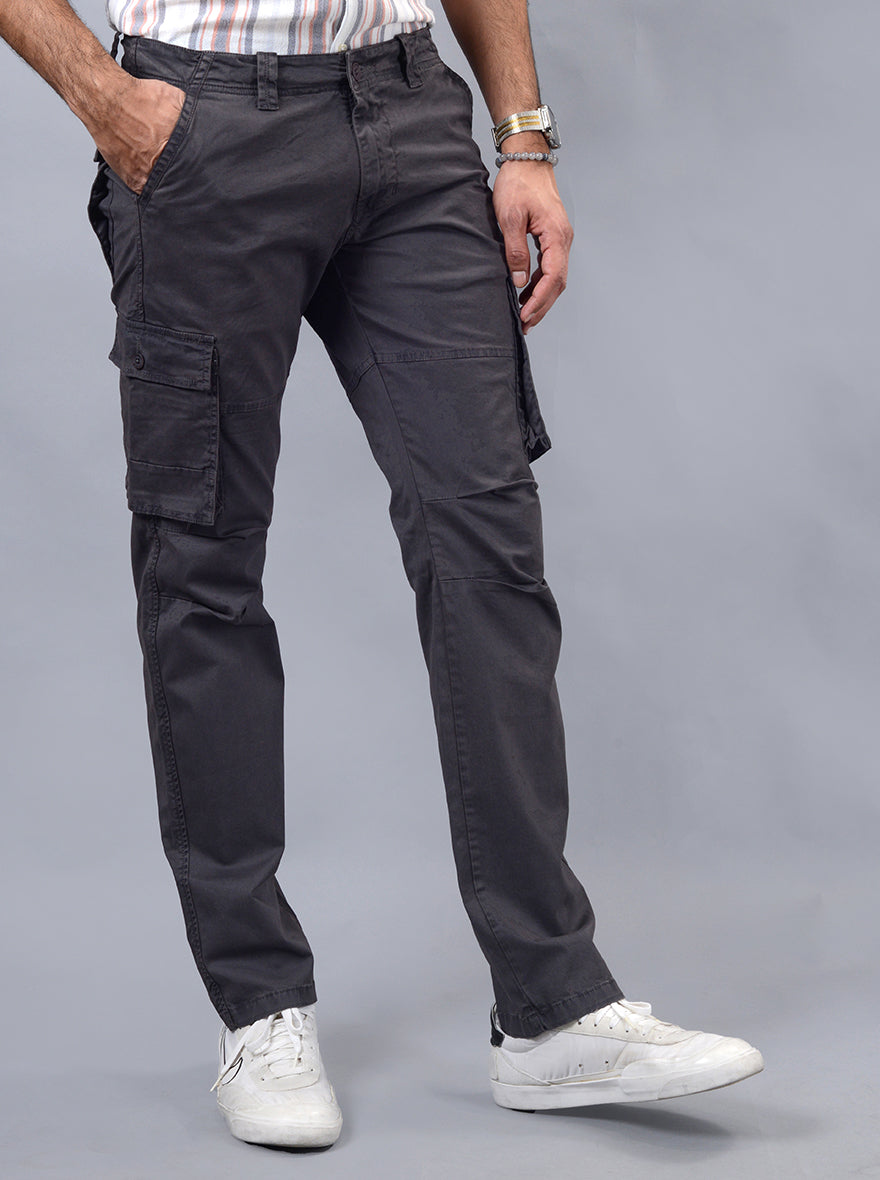 Dark Grey Solid Slim Fit Cargo Pant | JadeBlue
