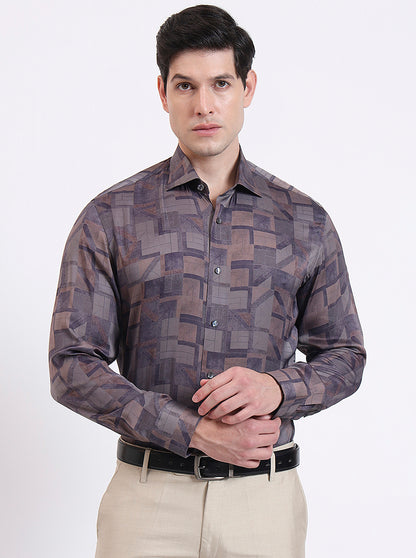 Brown Printed Slim Fit Party Wear Shirt | JadeBlue Super Luxe