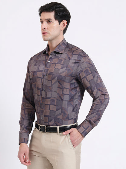 Brown Printed Slim Fit Party Wear Shirt | JadeBlue Super Luxe