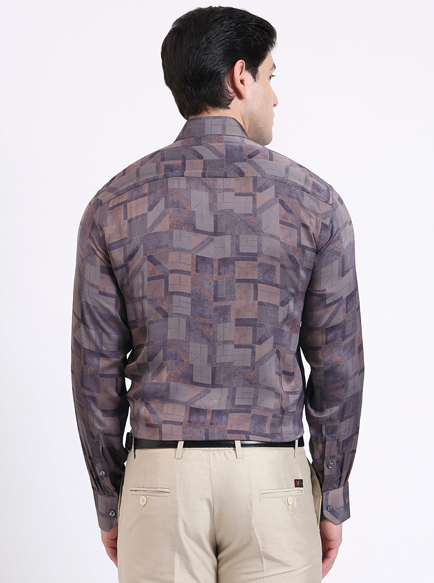 Brown Printed Slim Fit Party Wear Shirt | JadeBlue Super Luxe