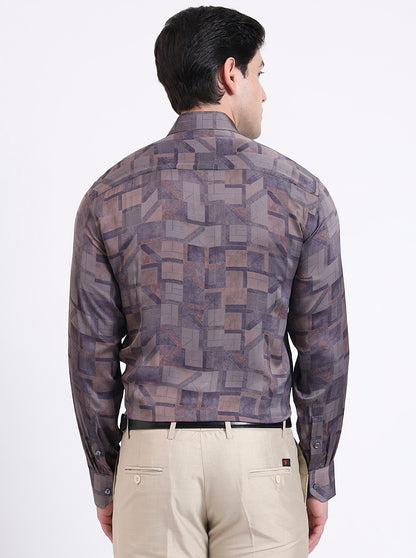 Brown Printed Slim Fit Party Wear Shirt | JadeBlue Super Luxe