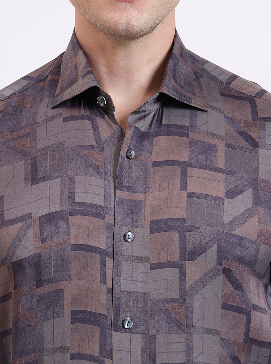 Brown Printed Slim Fit Party Wear Shirt | JadeBlue Super Luxe