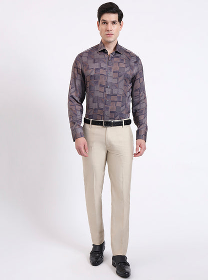 Brown Printed Slim Fit Party Wear Shirt | JadeBlue Super Luxe
