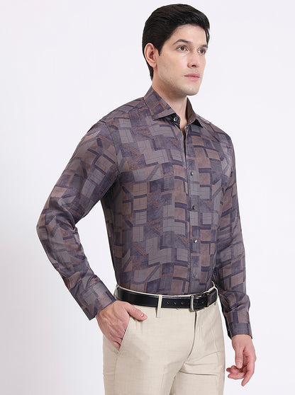 Brown Printed Slim Fit Party Wear Shirt | JadeBlue Super Luxe
