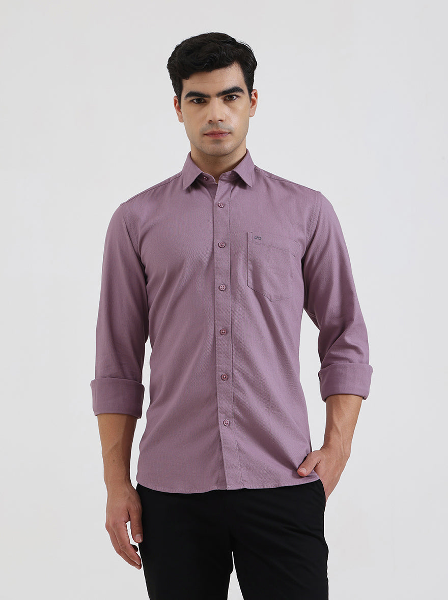 Purple Solid Tailored Fit Semi Casual Shirt | JadeBlue