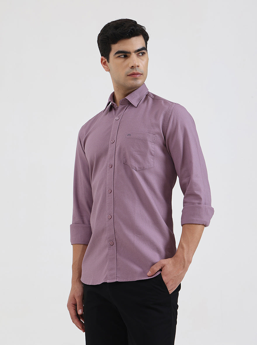 Purple Solid Tailored Fit Semi Casual Shirt | JadeBlue