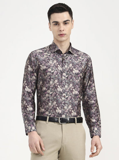 Brown Printed Slim Fit Formal Shirt | JadeBlue Super Luxe