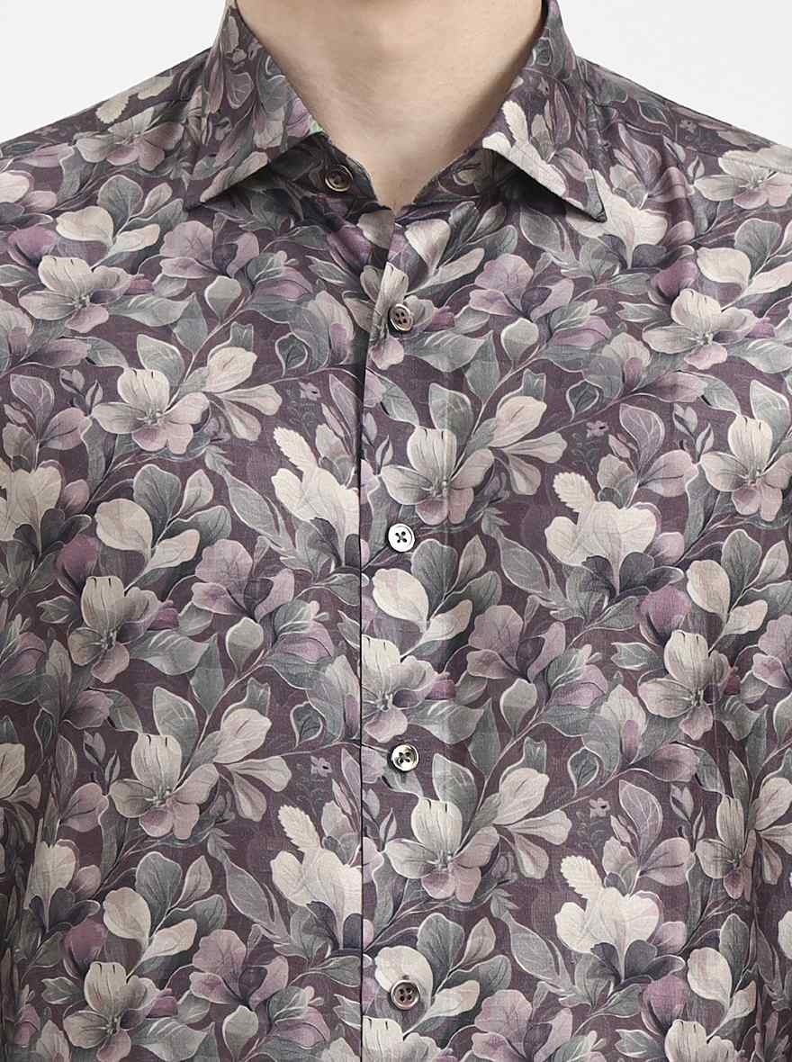 Brown Printed Slim Fit Formal Shirt | JadeBlue Super Luxe