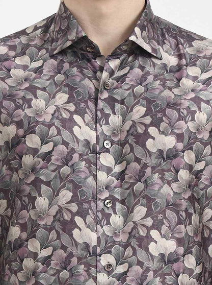 Brown Printed Slim Fit Formal Shirt | JadeBlue Super Luxe