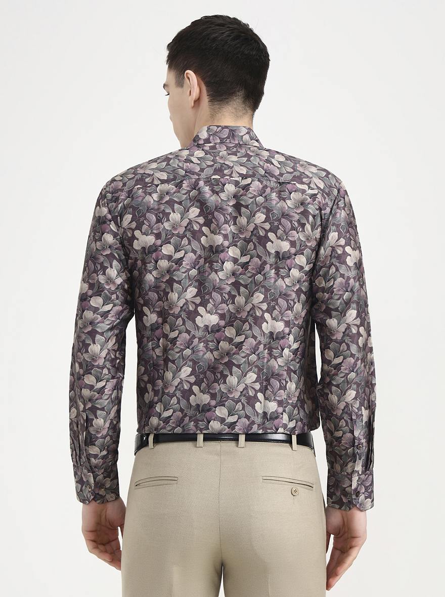 Brown Printed Slim Fit Formal Shirt | JadeBlue Super Luxe
