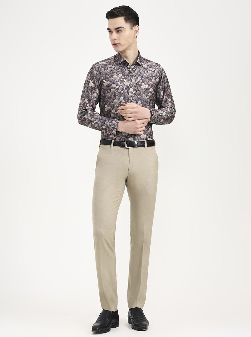 Brown Printed Slim Fit Formal Shirt | JadeBlue Super Luxe