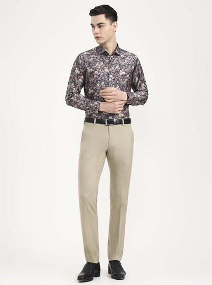 Brown Printed Slim Fit Formal Shirt | JadeBlue Super Luxe