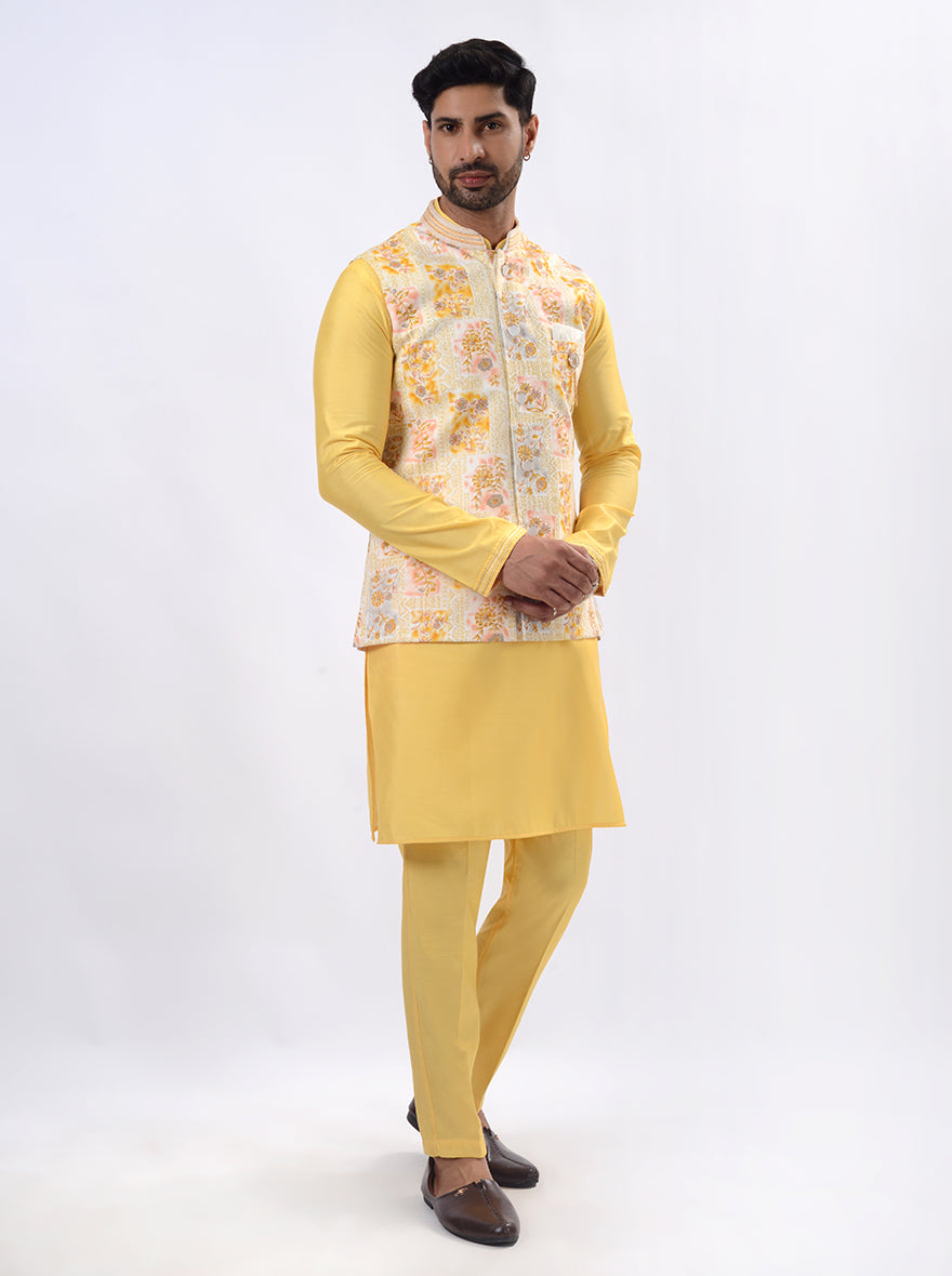 Bright Yellow Kurta Set with Koti | Azania