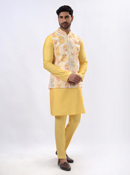 Bright Yellow Kurta Set with Koti | Azania