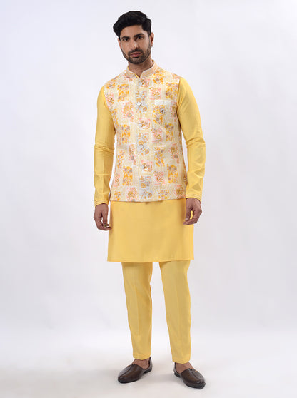 Bright Yellow Kurta Set with Koti | Azania