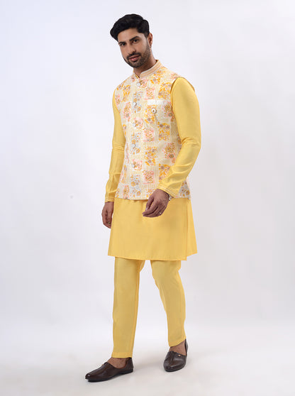 Bright Yellow Kurta Set with Koti | Azania