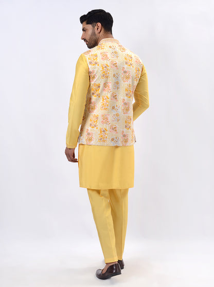 Bright Yellow Kurta Set with Koti | Azania