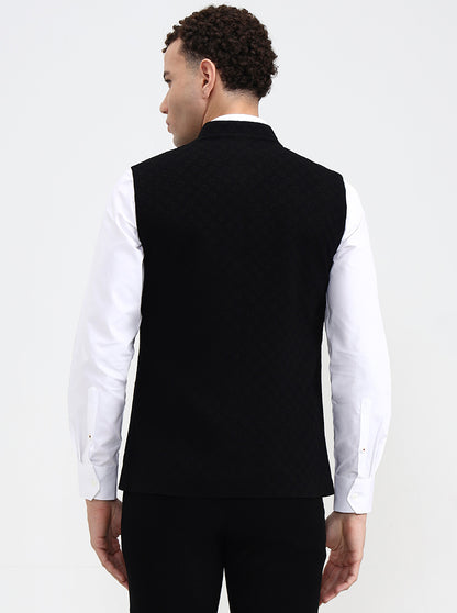 Black Printed Regular Fit Waistcoat  | Wyre