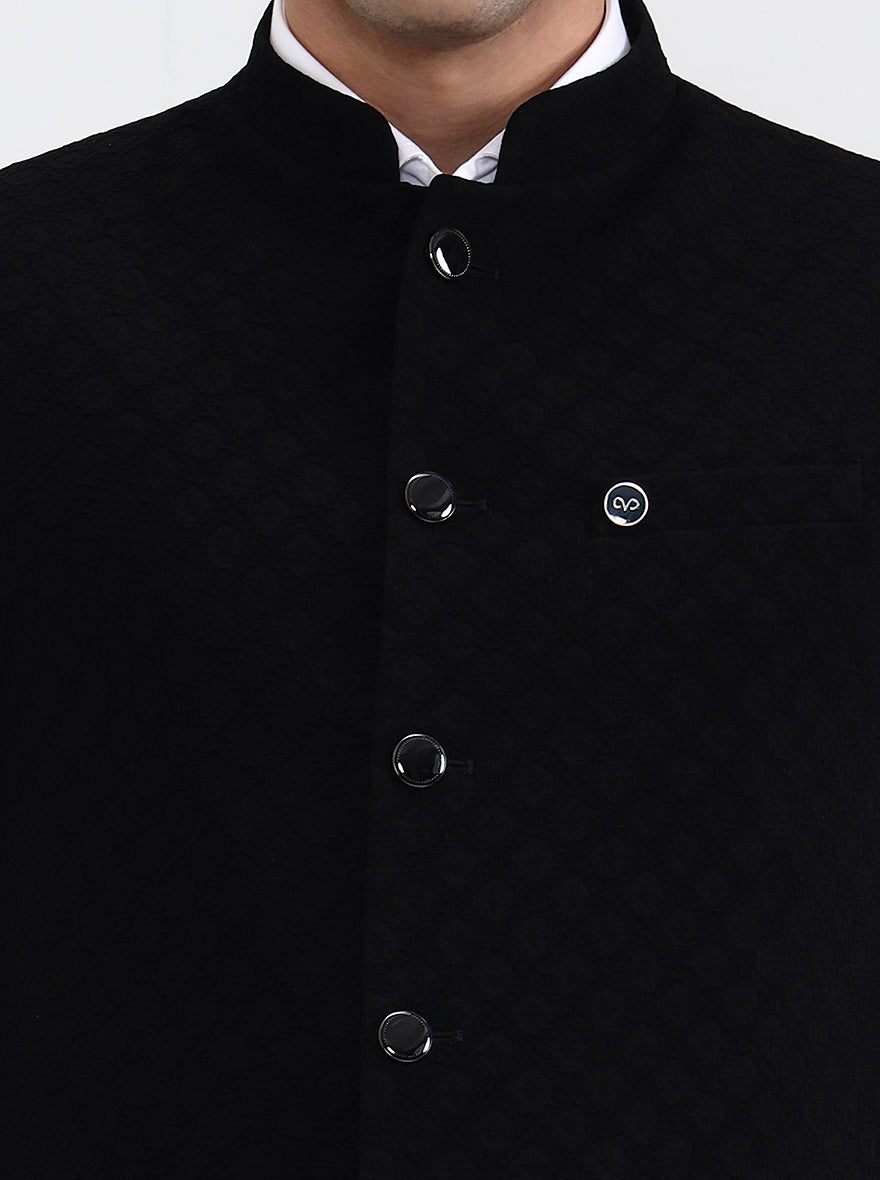 Black Printed Regular Fit Waistcoat  | Wyre