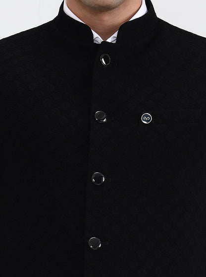 Black Printed Regular Fit Waistcoat  | Wyre