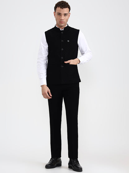 Black Printed Regular Fit Waistcoat  | Wyre
