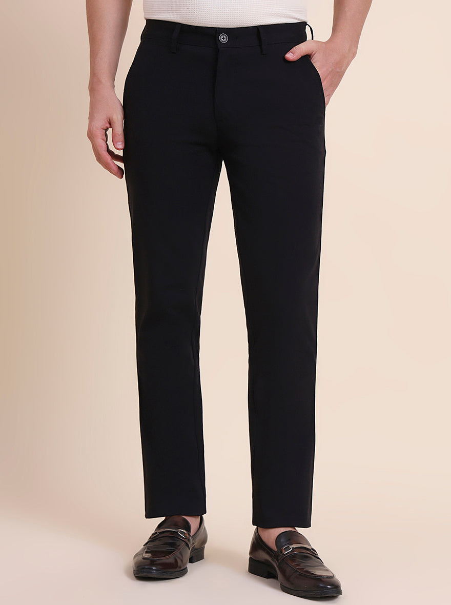 Black Solid Uno Fit Casual Trouser | JadeBlue