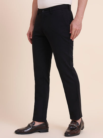 Black Solid Uno Fit Casual Trouser | JadeBlue