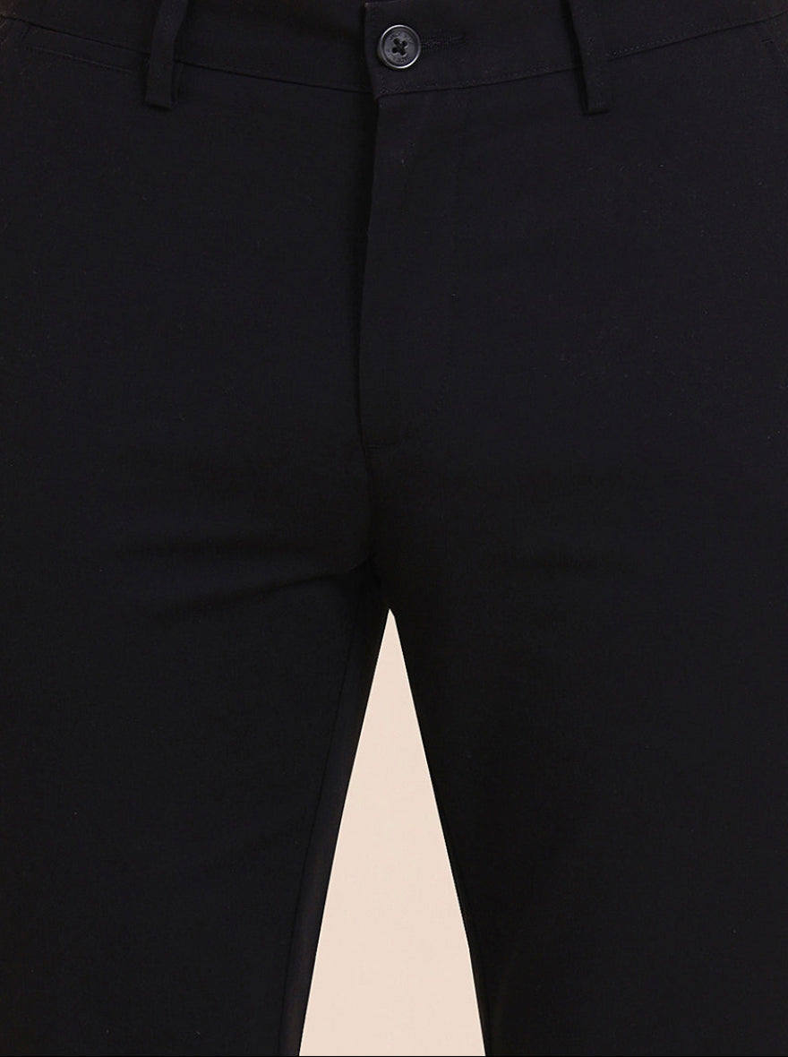 Black Solid Uno Fit Casual Trouser | JadeBlue