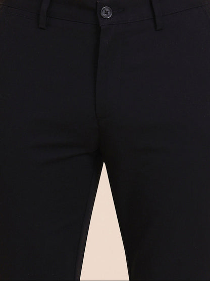 Black Solid Uno Fit Casual Trouser | JadeBlue
