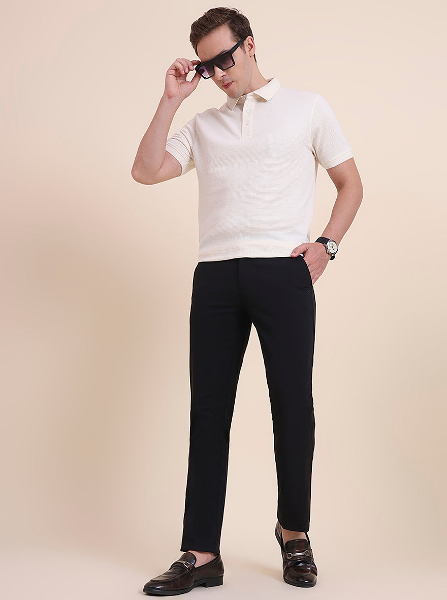 Black Solid Uno Fit Casual Trouser | JadeBlue