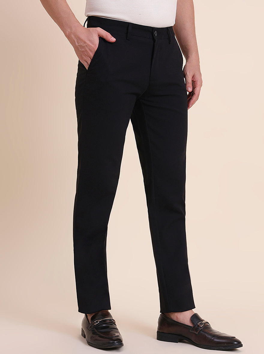 Black Solid Uno Fit Casual Trouser | JadeBlue