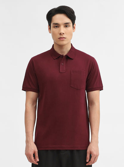 Wine Solid Slim Fit Polo T-Shirt | Greenfibre