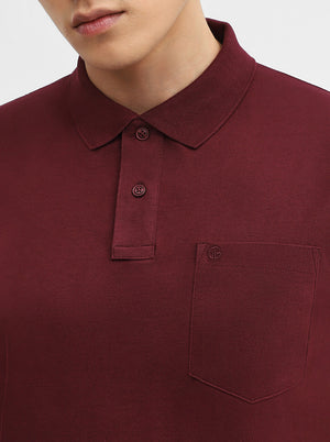 Wine Solid Slim Fit Polo T-Shirt | Greenfibre