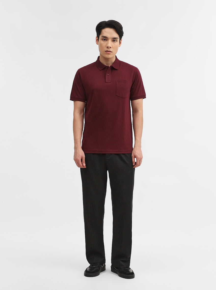 Wine Solid Slim Fit Polo T-Shirt | Greenfibre