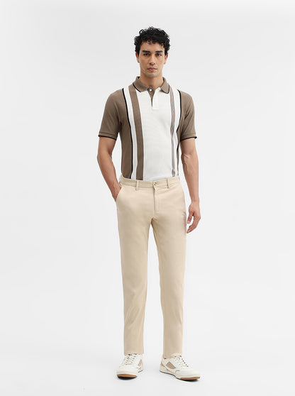Beige Solid Super Slim Fit Casual Trouser | Greenfibre