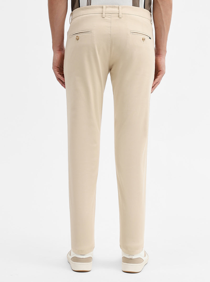 Beige Solid Super Slim Fit Casual Trouser | Greenfibre