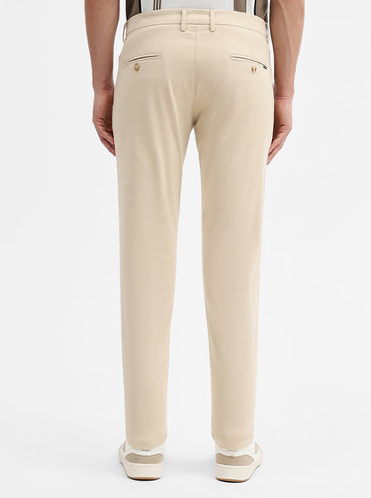 Beige Solid Super Slim Fit Casual Trouser | Greenfibre