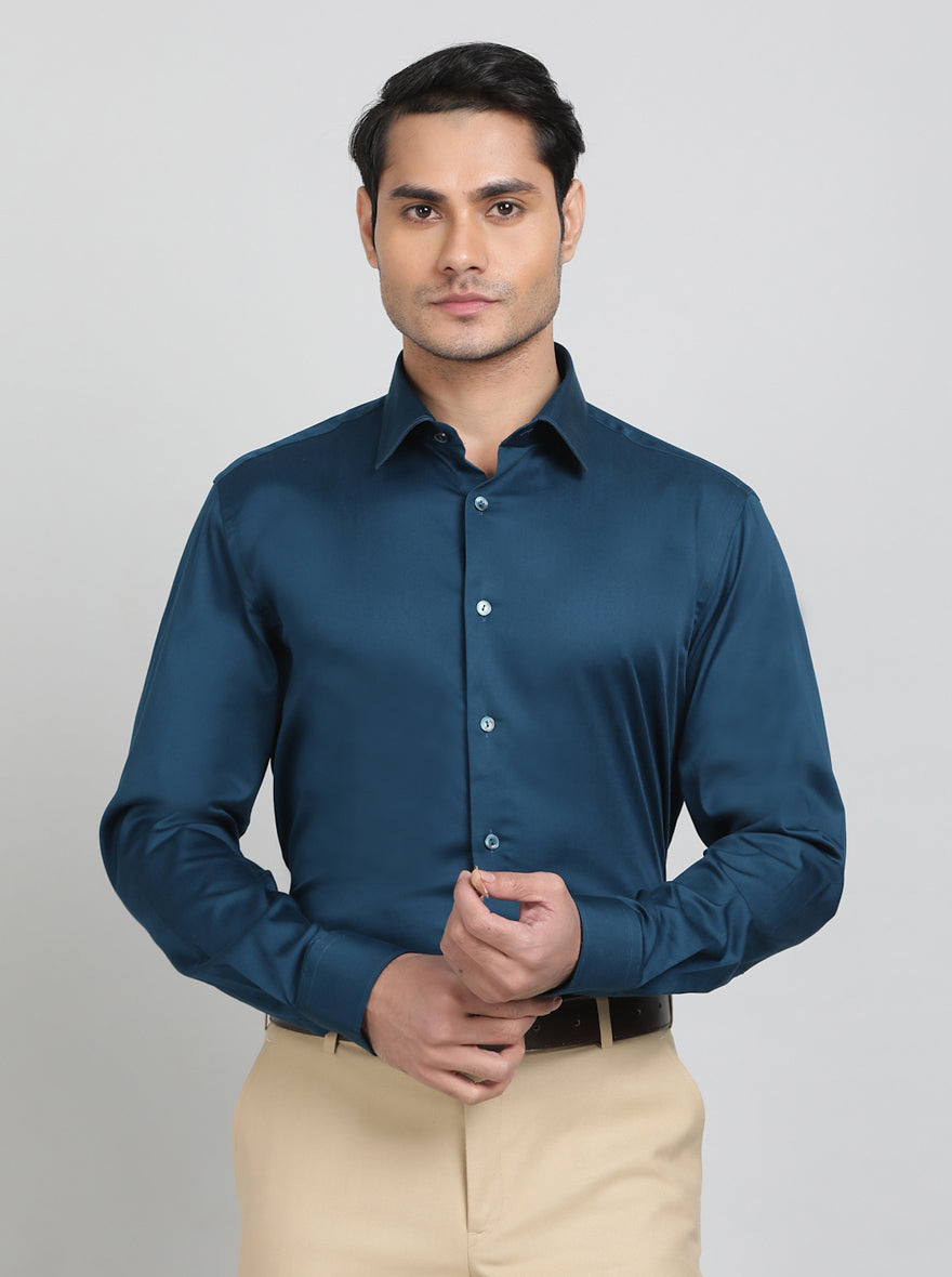 Royal Blue Solid Slim Fit Party Wear Shirt | Wyre