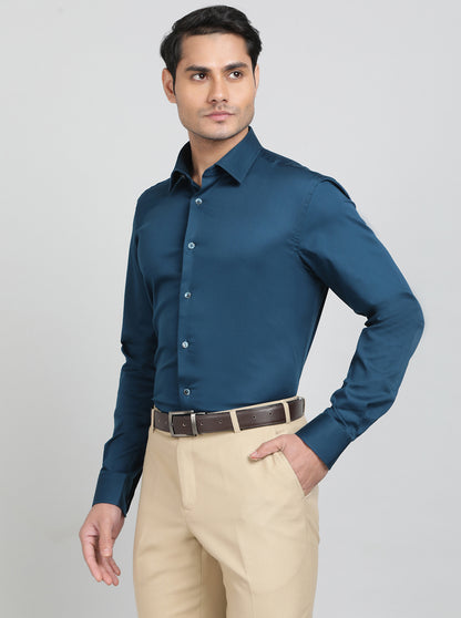 Royal Blue Solid Slim Fit Party Wear Shirt | Wyre