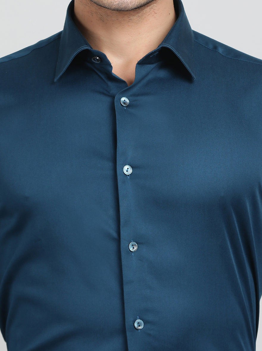 Royal Blue Solid Slim Fit Party Wear Shirt | Wyre