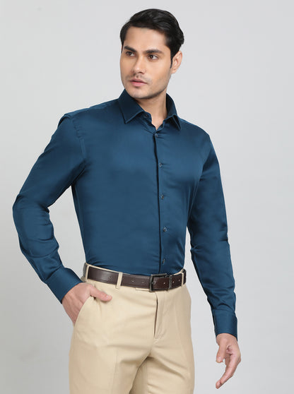 Royal Blue Solid Slim Fit Party Wear Shirt | Wyre