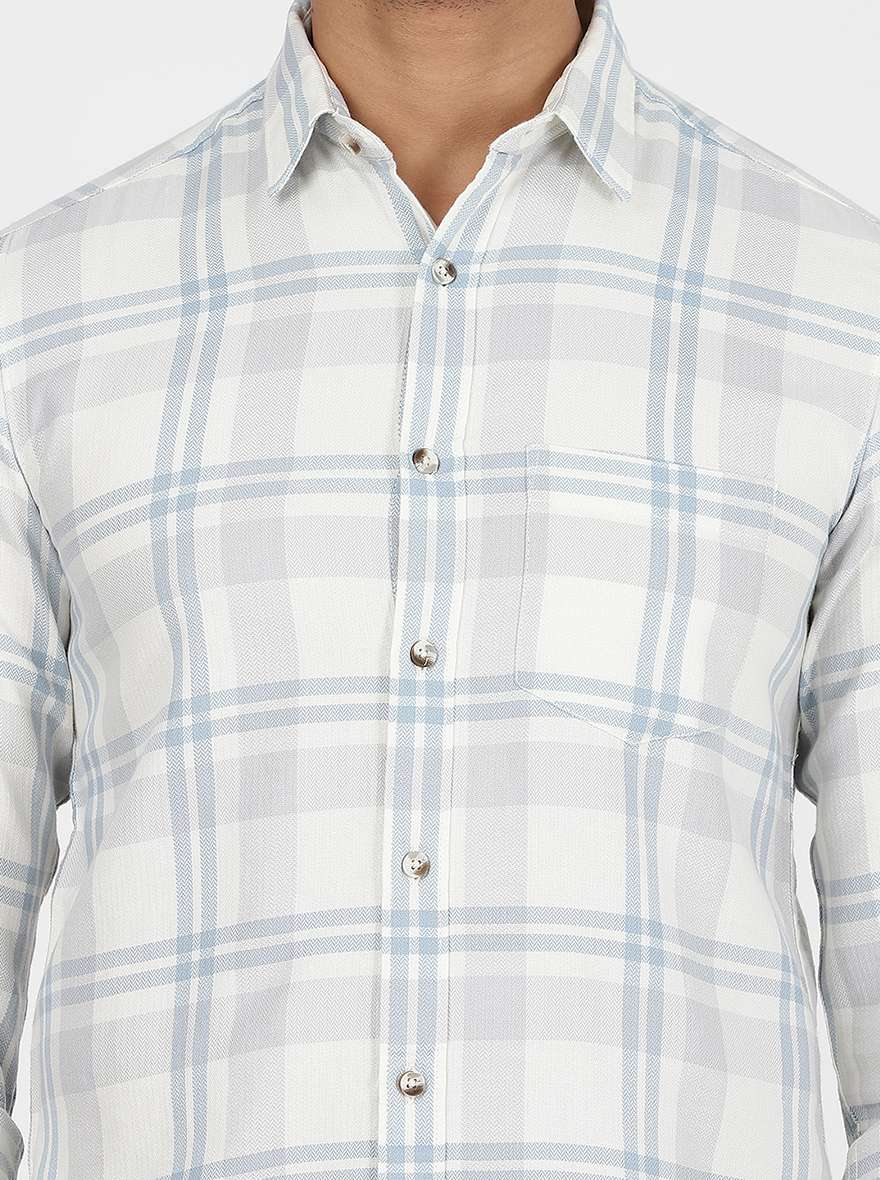 Light Grey Checked Slim Fit Casual Shirt | JadeBlue