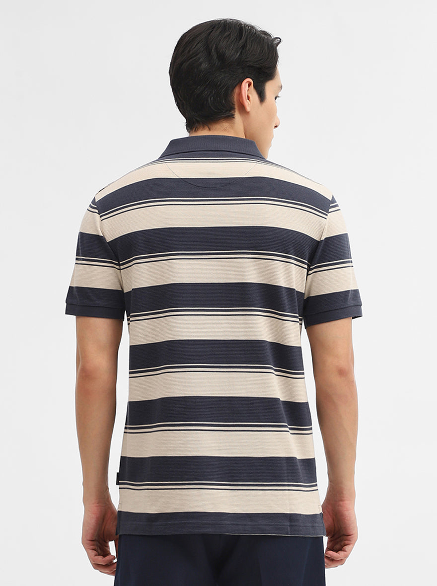 Fawn & Charcoal Striped Slim Fit Polo T-Shirt | JadeBlue