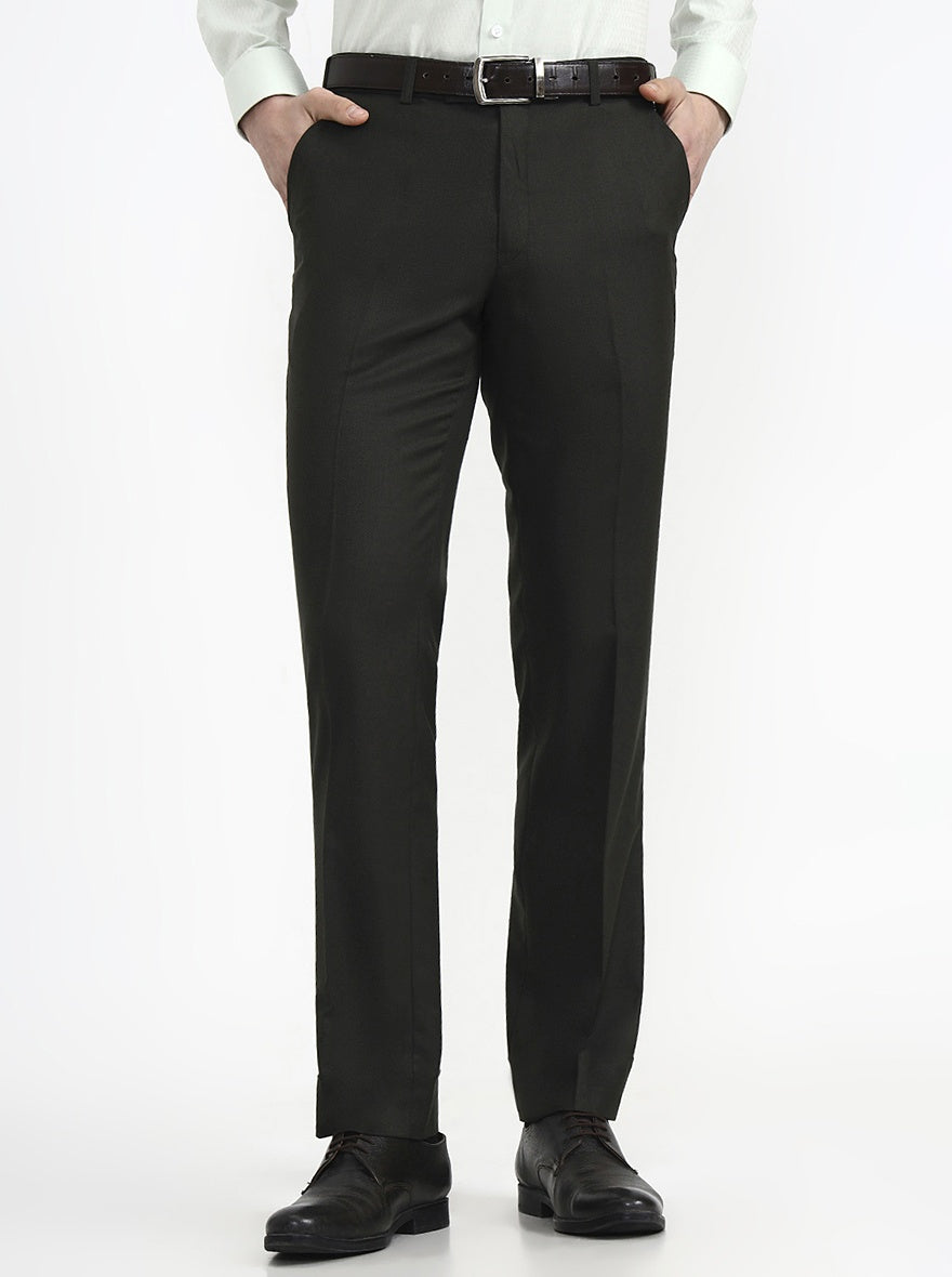 Green Solid Slim Fit Formal Trouser | JadeBlue