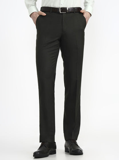 Green Solid Slim Fit Formal Trouser | JadeBlue
