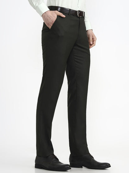 Green Solid Slim Fit Formal Trouser | JadeBlue