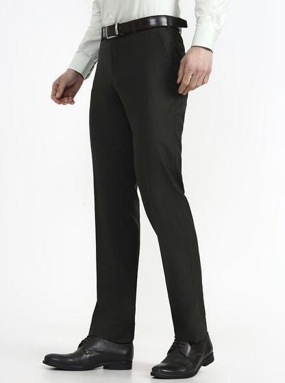 Green Solid Slim Fit Formal Trouser | JadeBlue