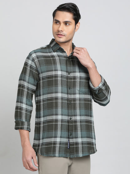 Green Checked Slim Fit Casual Shirt | JadeBlue